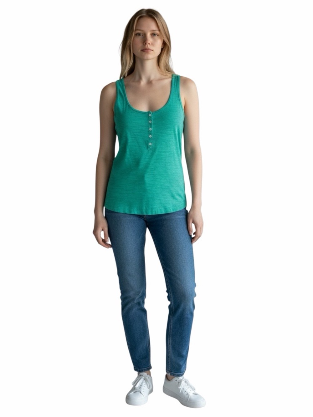 Banana Republic Green Ribbed Tank Top Henley Button Sleeveless XS 💚